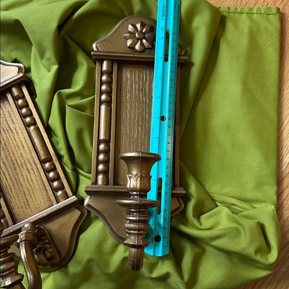 Burwood MCM Golden Faux wood MCM sconces pair - Picture 2 of 8